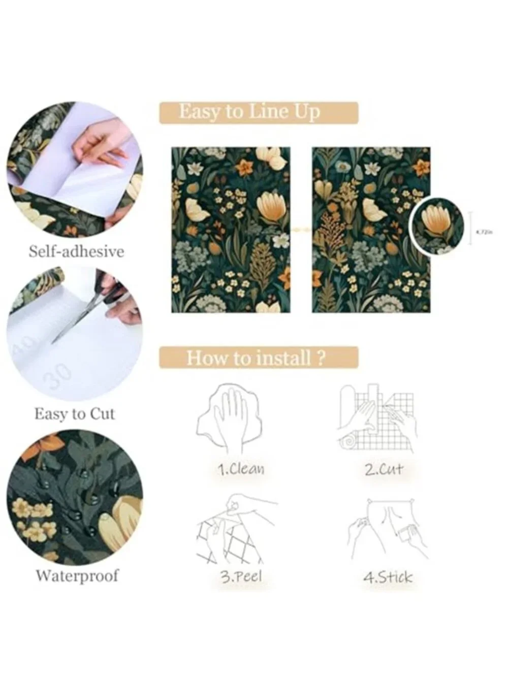 Dark Floral Peel Stick Wallpaper Vintage Vinyl Removable Contact Paper Decor